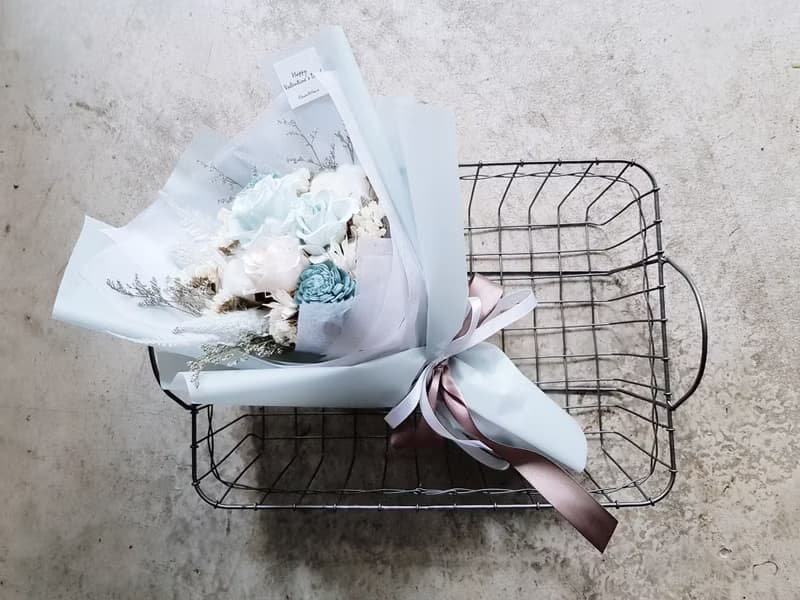 情人節|永生花+乾燥花│藍白玫瑰永生乾燥花花束│不凋花│