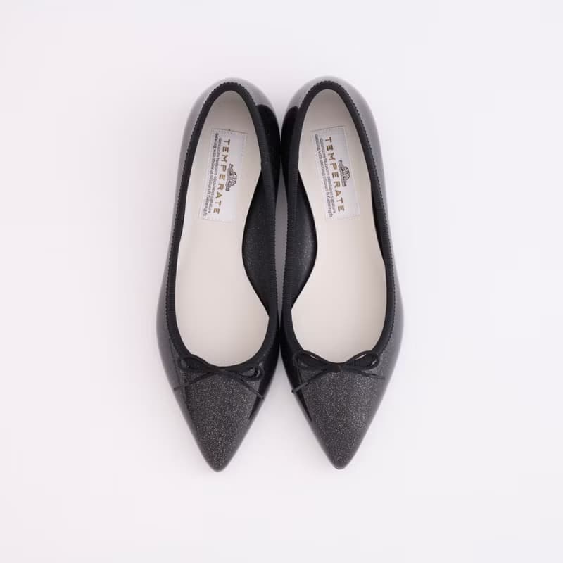 IRMA GLITTER (BLACK) PVC POINTED TOE FLATS SHOES ポインテッドトゥ バレエシューズ
