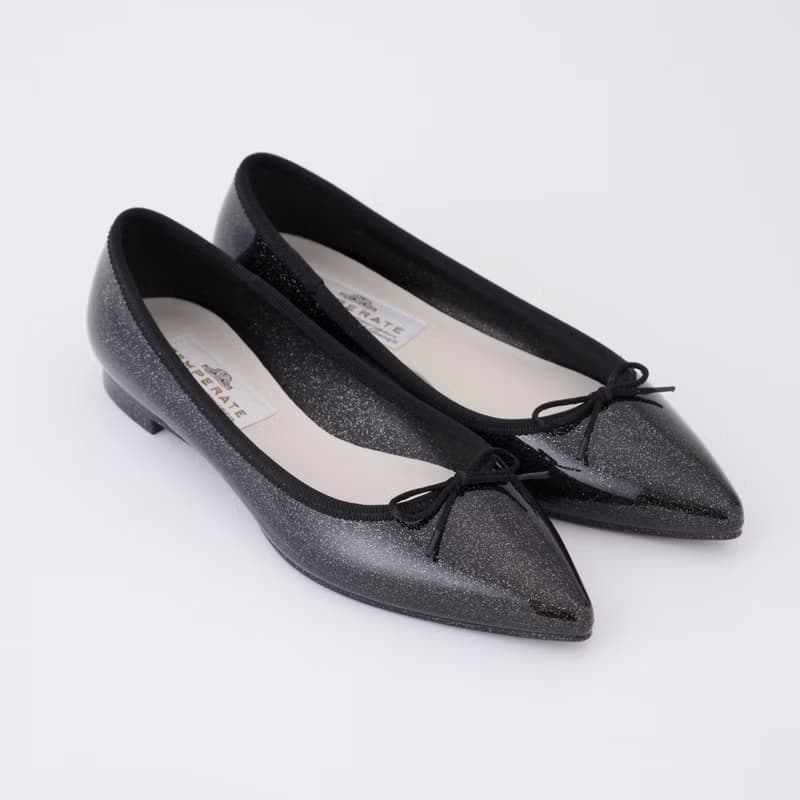 IRMA GLITTER (BLACK) PVC POINTED TOE FLATS SHOES ポインテッドトゥ バレエシューズ