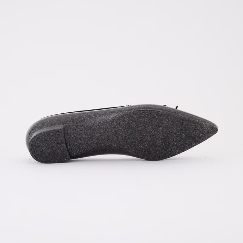 IRMA GLITTER (BLACK) PVC POINTED TOE FLATS SHOES ポインテッドトゥ バレエシューズ