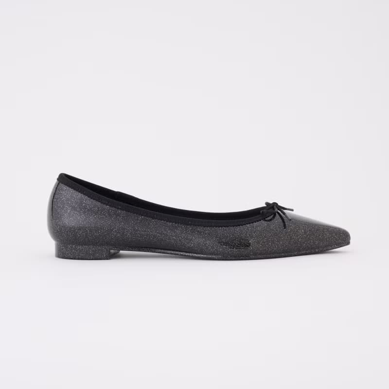 IRMA GLITTER (BLACK) PVC POINTED TOE FLATS SHOES ポインテッドトゥ バレエシューズ