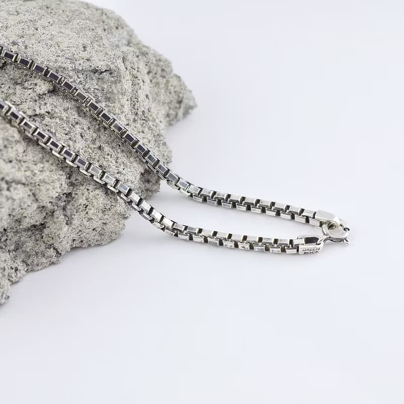 八角切面盒子鍊(鍊寬3mm) 925純銀 硫化染黑