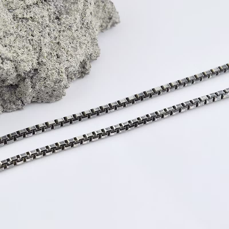 八角切面盒子鍊(鍊寬3mm) 925純銀 硫化染黑