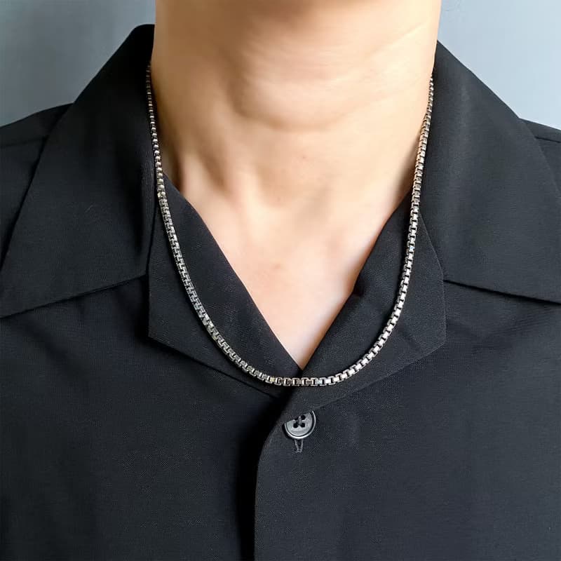 八角切面盒子鍊(鍊寬3mm) 925純銀 硫化染黑