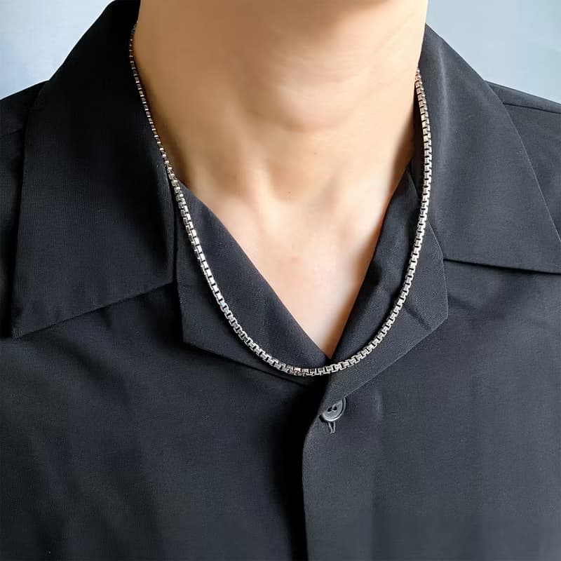 八角切面盒子鍊(鍊寬3mm) 925純銀 硫化染黑