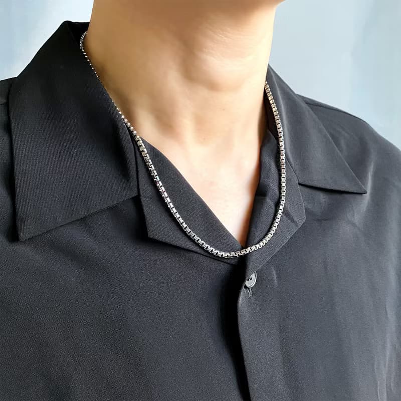 八角切面盒子鍊(鍊寬3mm) 925純銀 硫化染黑