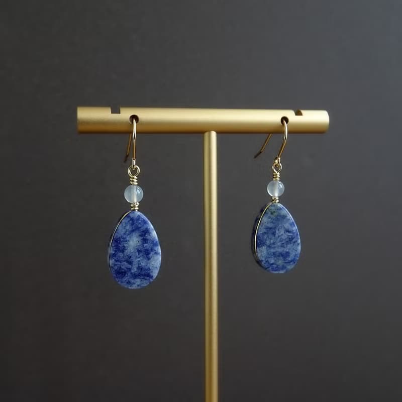 水滴形蘇打石 14Kgf 包金耳環 青花瓷色系 | 復古唐頓 四季 夏晴