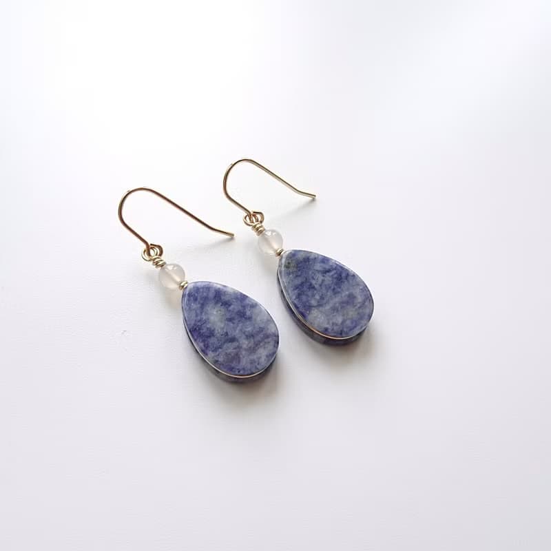水滴形蘇打石 14Kgf 包金耳環 青花瓷色系 | 復古唐頓 四季 夏晴