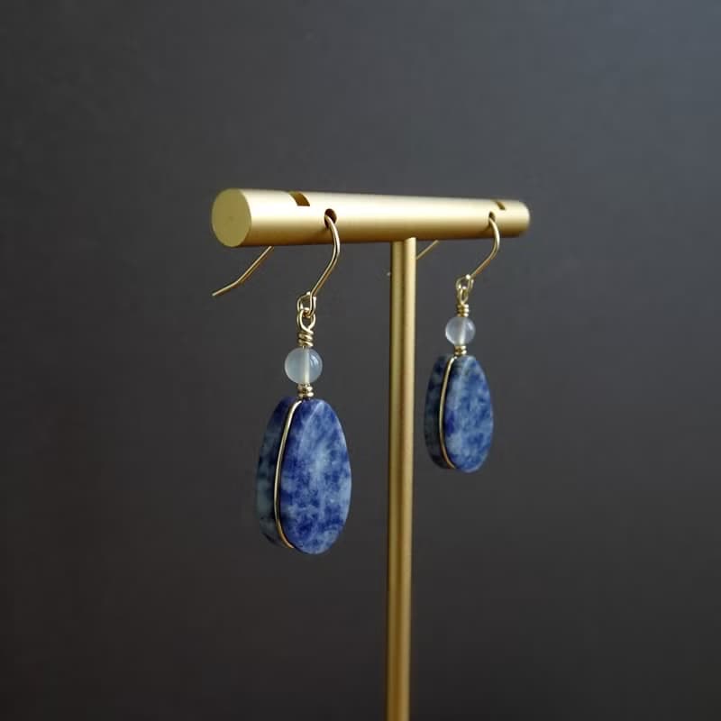 水滴形蘇打石 14Kgf 包金耳環 青花瓷色系 | 復古唐頓 四季 夏晴