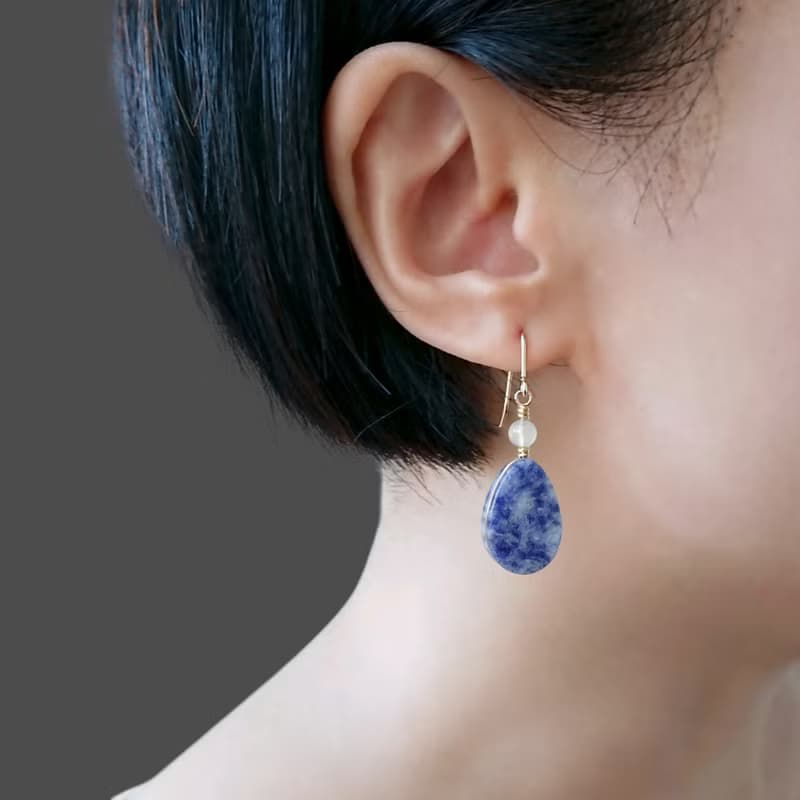 水滴形蘇打石 14Kgf 包金耳環 青花瓷色系 | 復古唐頓 四季 夏晴