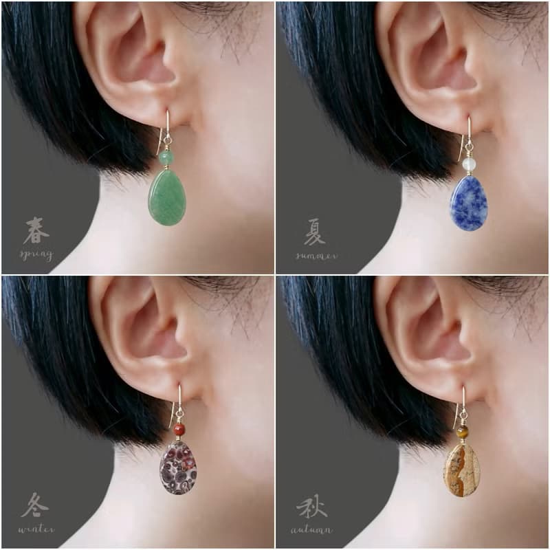 水滴形蘇打石 14Kgf 包金耳環 青花瓷色系 | 復古唐頓 四季 夏晴