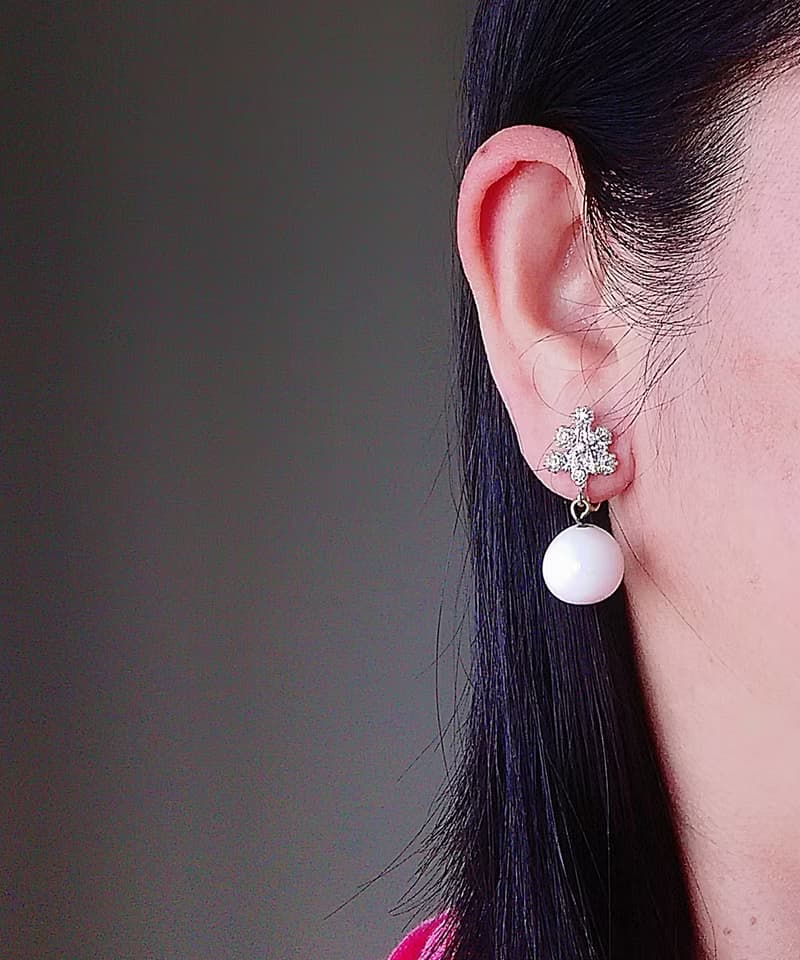 vintage jewelry  典雅萊茵垂墜串珠 夾式耳環