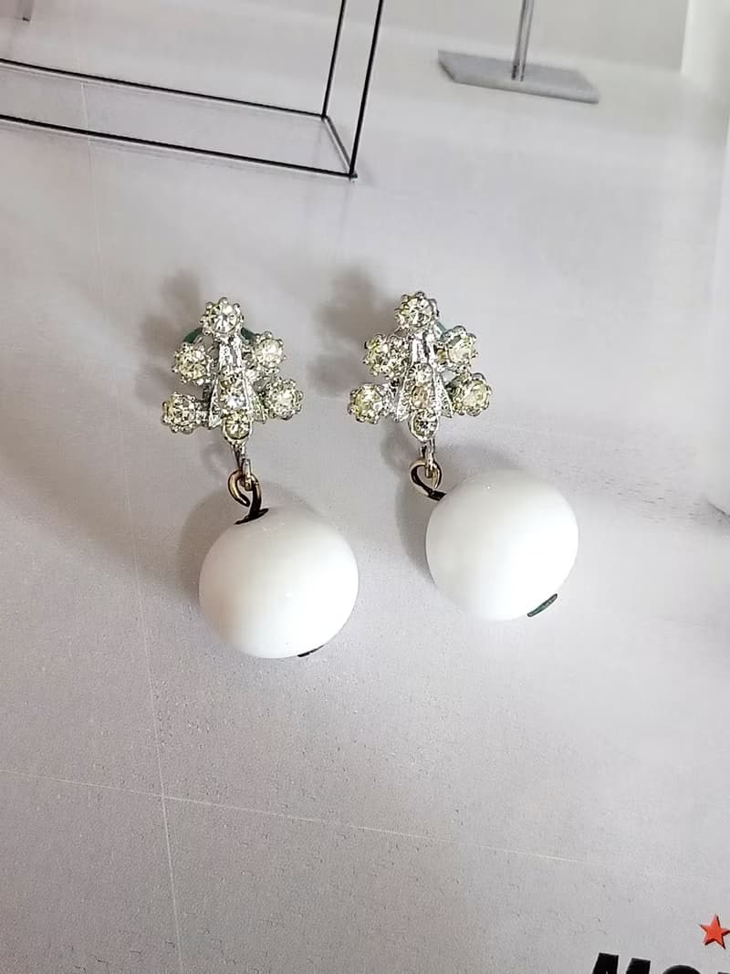 vintage jewelry  典雅萊茵垂墜串珠 夾式耳環