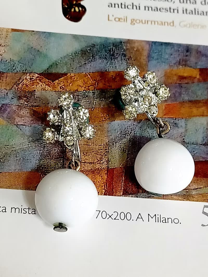 vintage jewelry  典雅萊茵垂墜串珠 夾式耳環