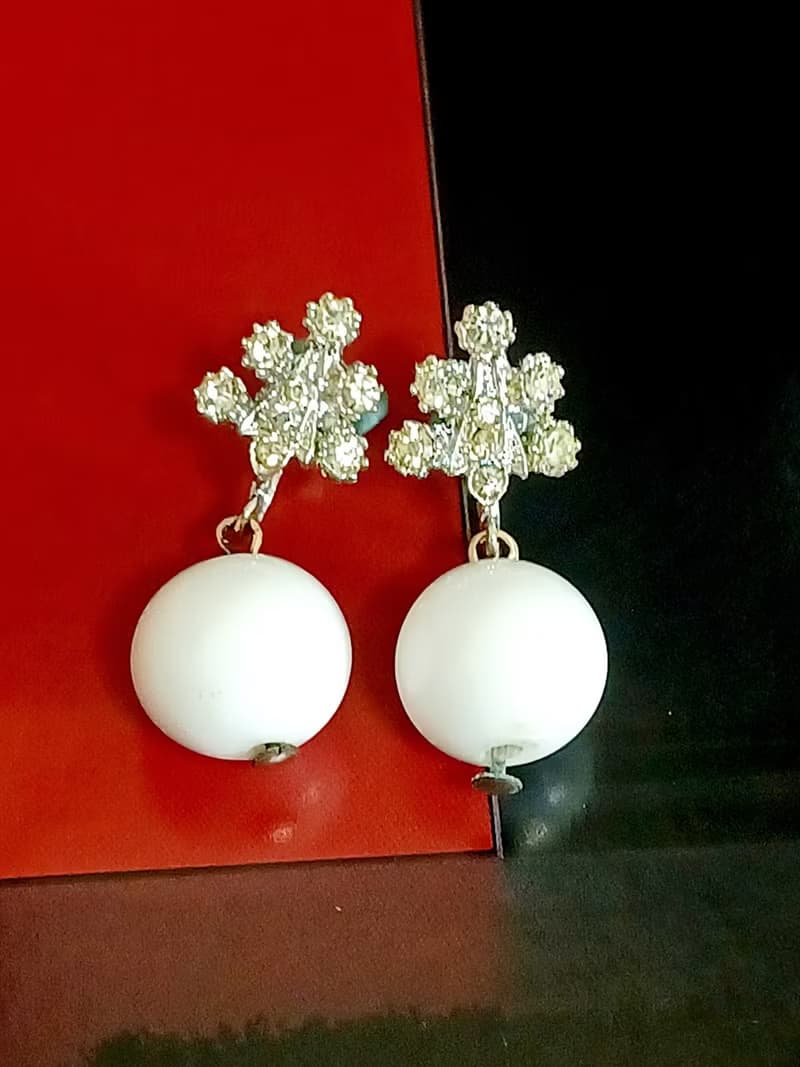 vintage jewelry  典雅萊茵垂墜串珠 夾式耳環