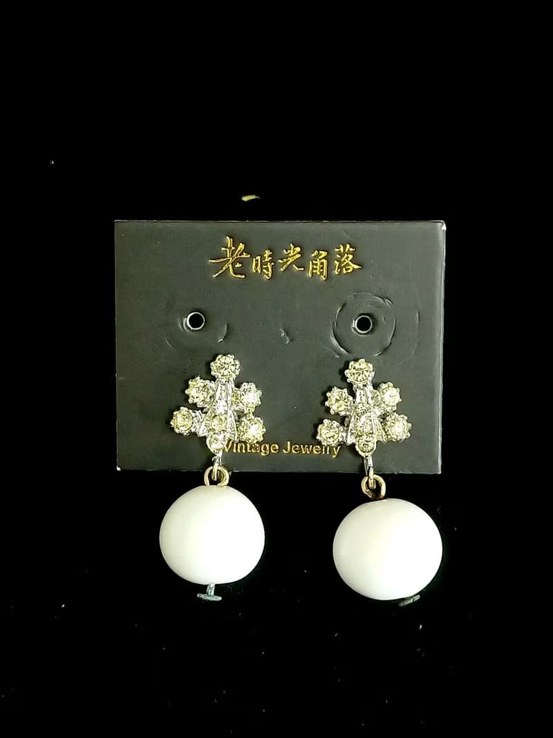 vintage jewelry  典雅萊茵垂墜串珠 夾式耳環