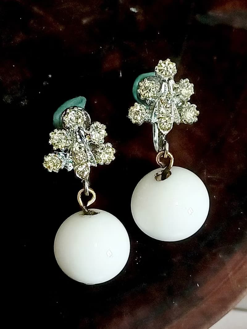 vintage jewelry  典雅萊茵垂墜串珠 夾式耳環