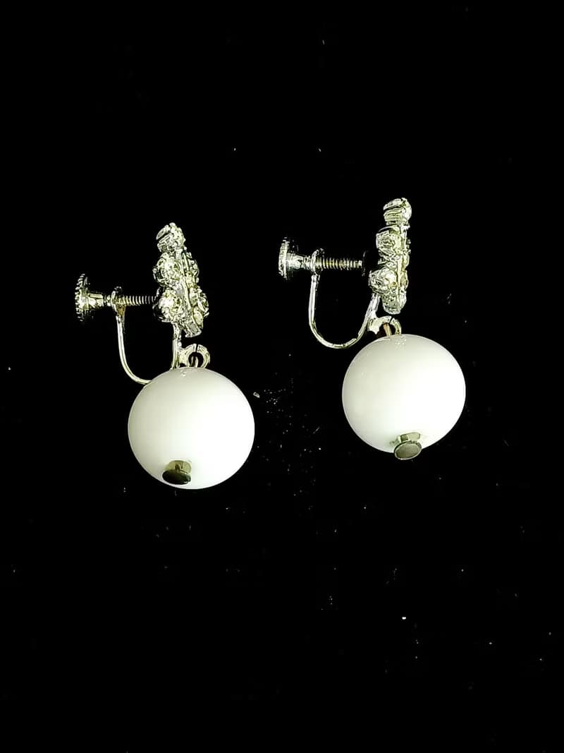 vintage jewelry  典雅萊茵垂墜串珠 夾式耳環