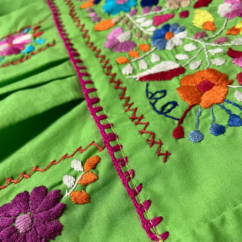 墨西哥Puebla綠色手工刺繡洋裝-小尺寸
