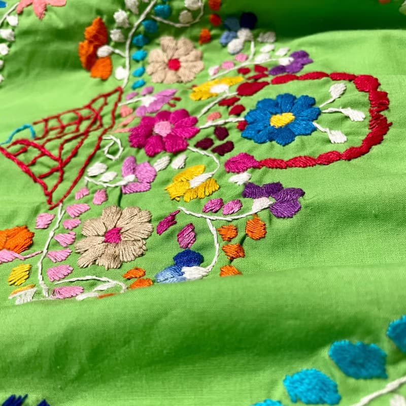 墨西哥Puebla綠色手工刺繡洋裝-小尺寸