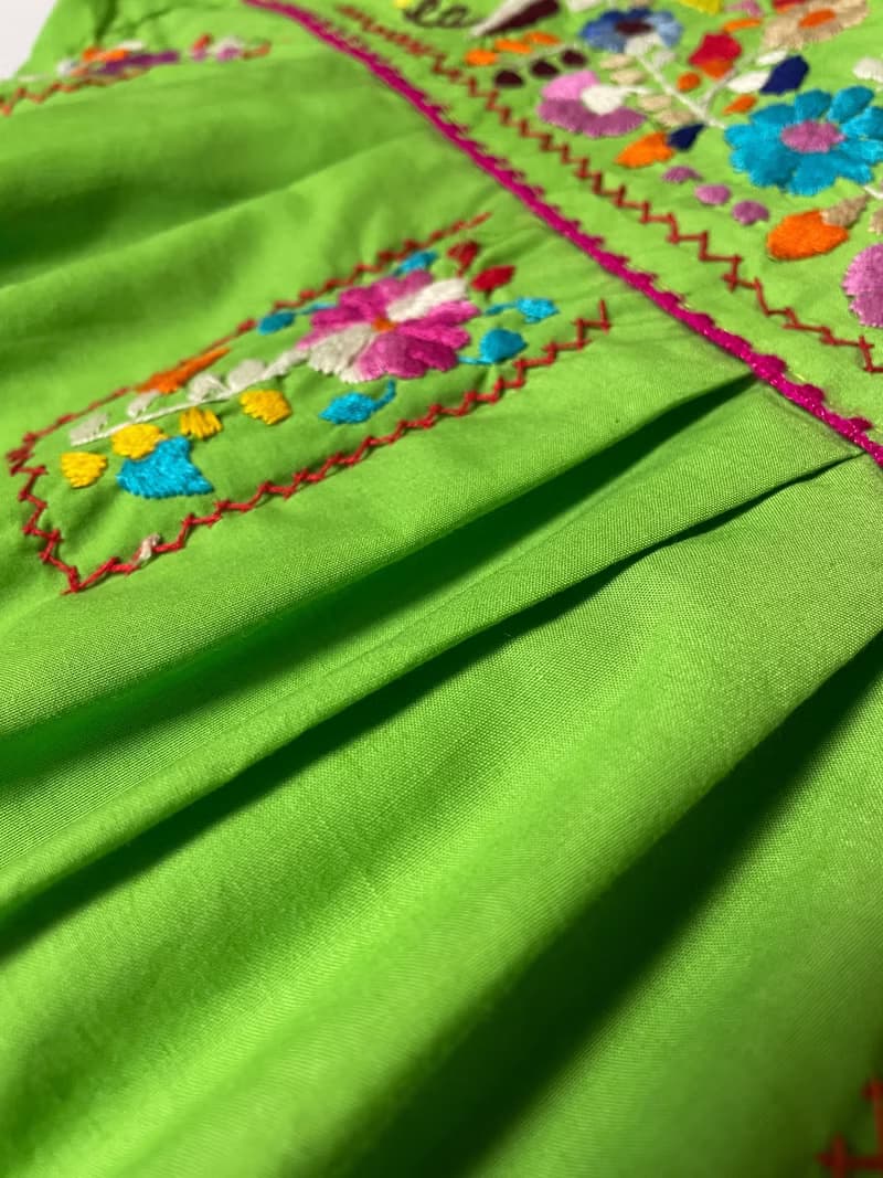墨西哥Puebla綠色手工刺繡洋裝-小尺寸