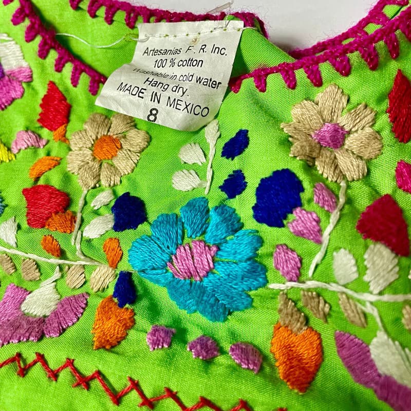 墨西哥Puebla綠色手工刺繡洋裝-小尺寸