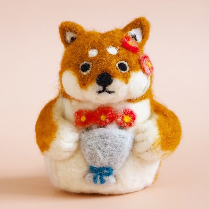 とっておきの花束をどうぞ　柴犬さんの置物