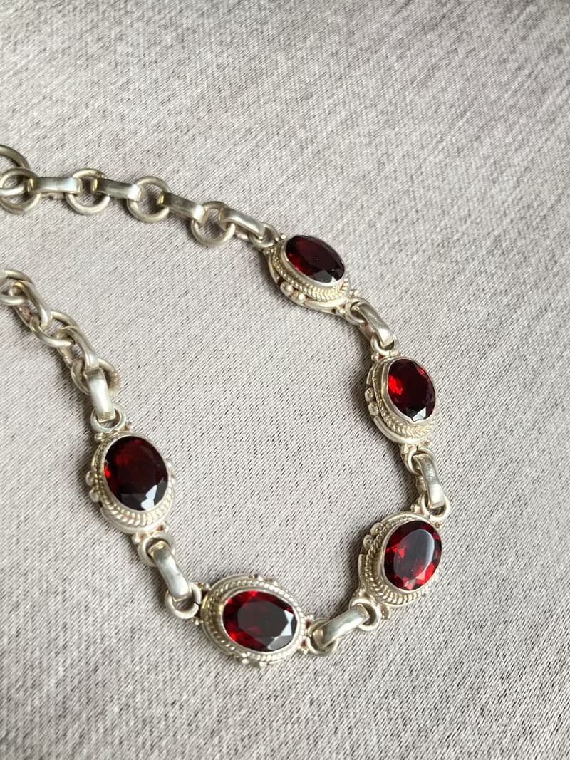 天然 切面 石榴石 手鍊 尼泊爾 手工製 925純銀