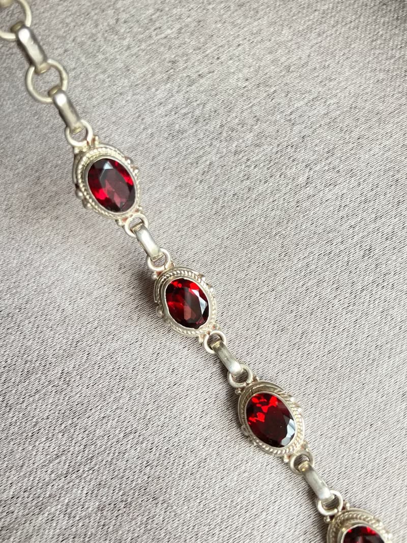 天然 切面 石榴石 手鍊 尼泊爾 手工製 925純銀