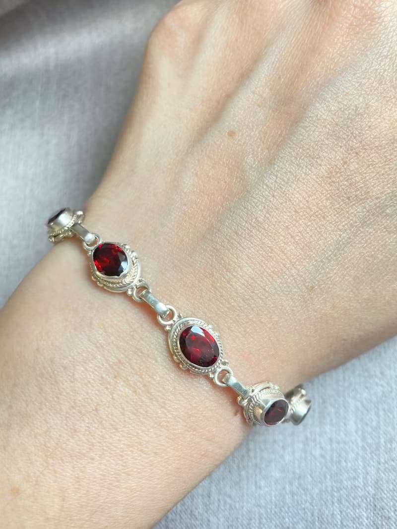 天然 切面 石榴石 手鍊 尼泊爾 手工製 925純銀