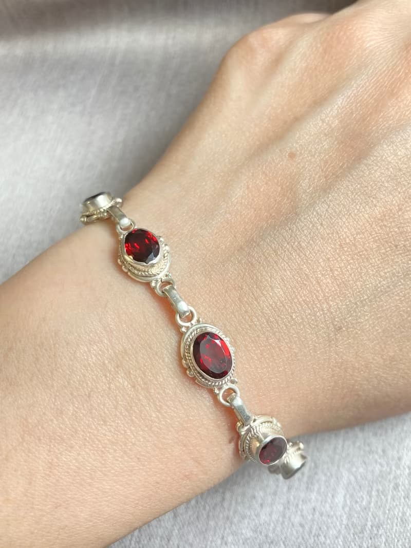 天然 切面 石榴石 手鍊 尼泊爾 手工製 925純銀