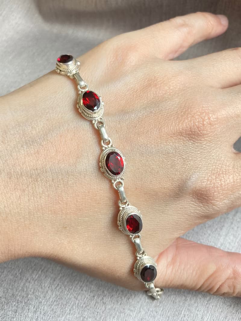 天然 切面 石榴石 手鍊 尼泊爾 手工製 925純銀