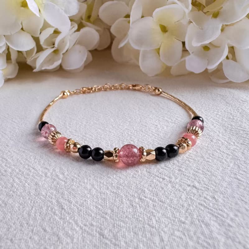 草莓晶 紅紋石 黑碧璽 | 愛情 保護 療癒 | 手鍊手環