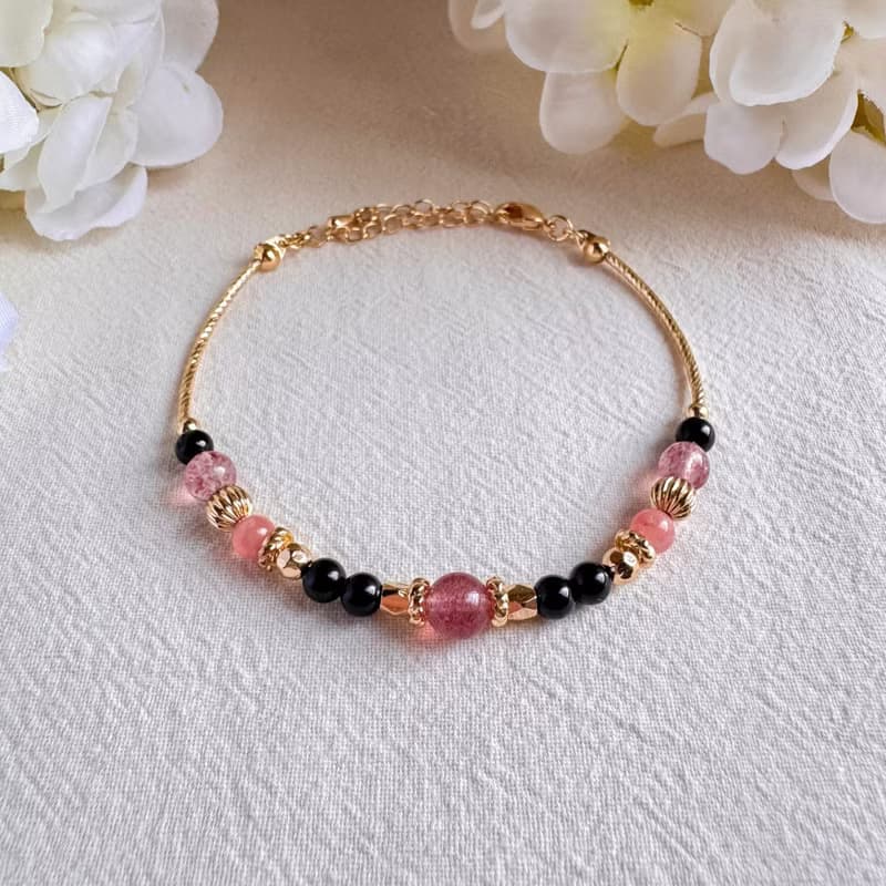 草莓晶 紅紋石 黑碧璽 | 愛情 保護 療癒 | 手鍊手環