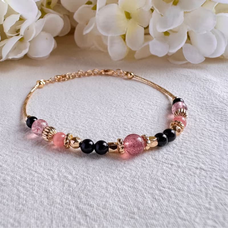 草莓晶 紅紋石 黑碧璽 | 愛情 保護 療癒 | 手鍊手環