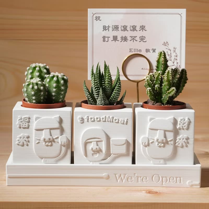 【開幕禮2】 | We're Open 開運摩艾 | 多肉植物水泥盆栽4件組