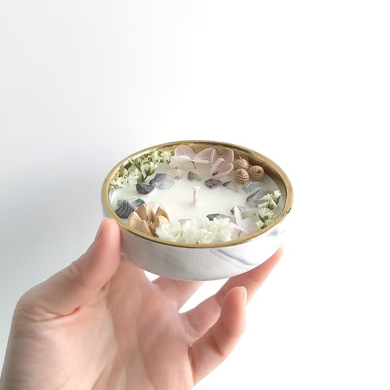 彩幽靈水晶 杏色繡球花 大理石碗  50g 250g 天然大豆蠟香氛蠟燭
