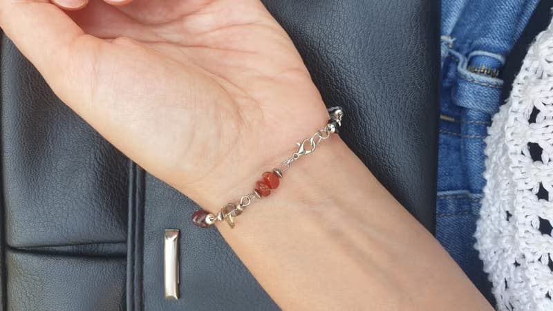 Root chakra stones bracelet, silver 925, carnelian, garnet, obsidian, tourmaline