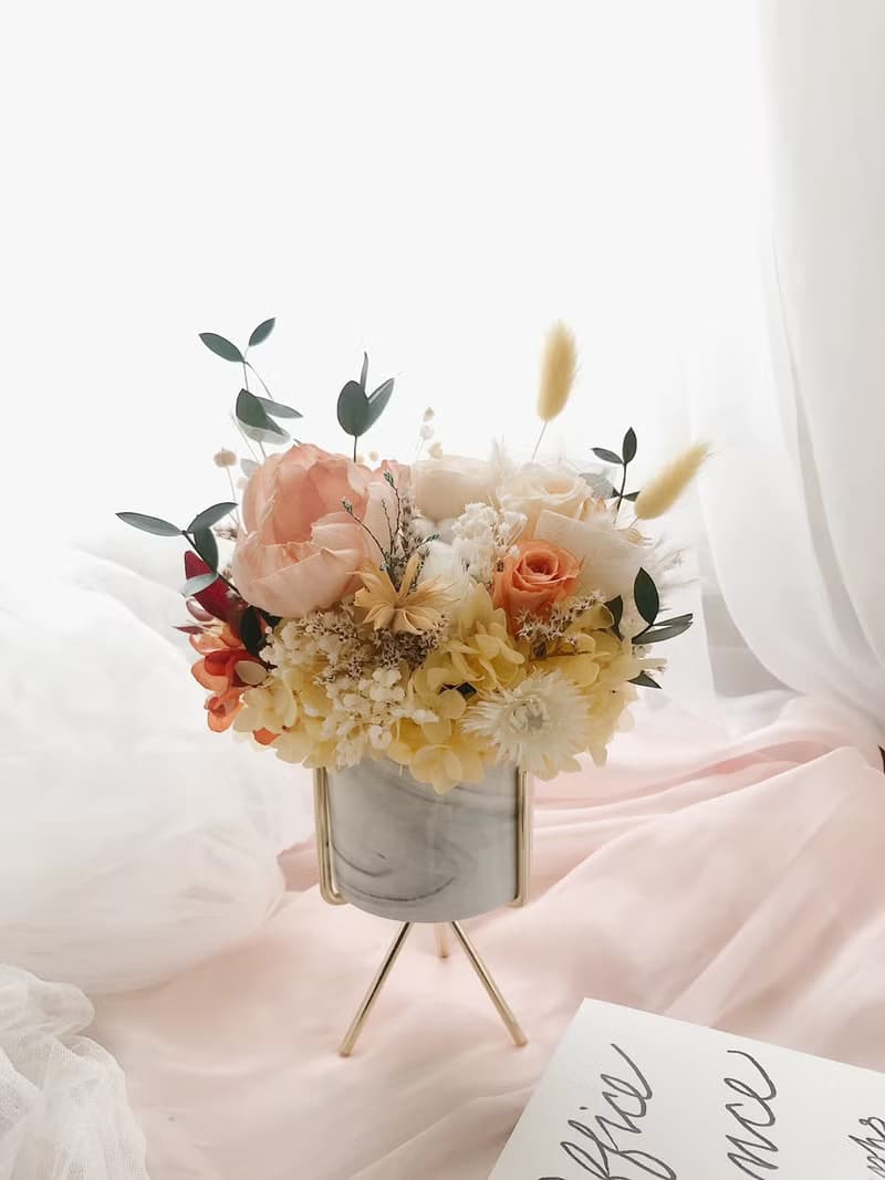 永生花 永生玫瑰花 乾燥花 開幕盆花 紀念日禮物 大理石紋 祝賀花