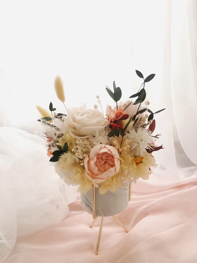 永生花 永生玫瑰花 乾燥花 開幕盆花 紀念日禮物 大理石紋 祝賀花