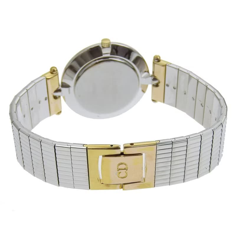 【日本直送】クリスチャンディオール Dior 腕時計 3026 SS × 金メッキ クオーツ アナログ表示 黒文字盤 レディース【中古】