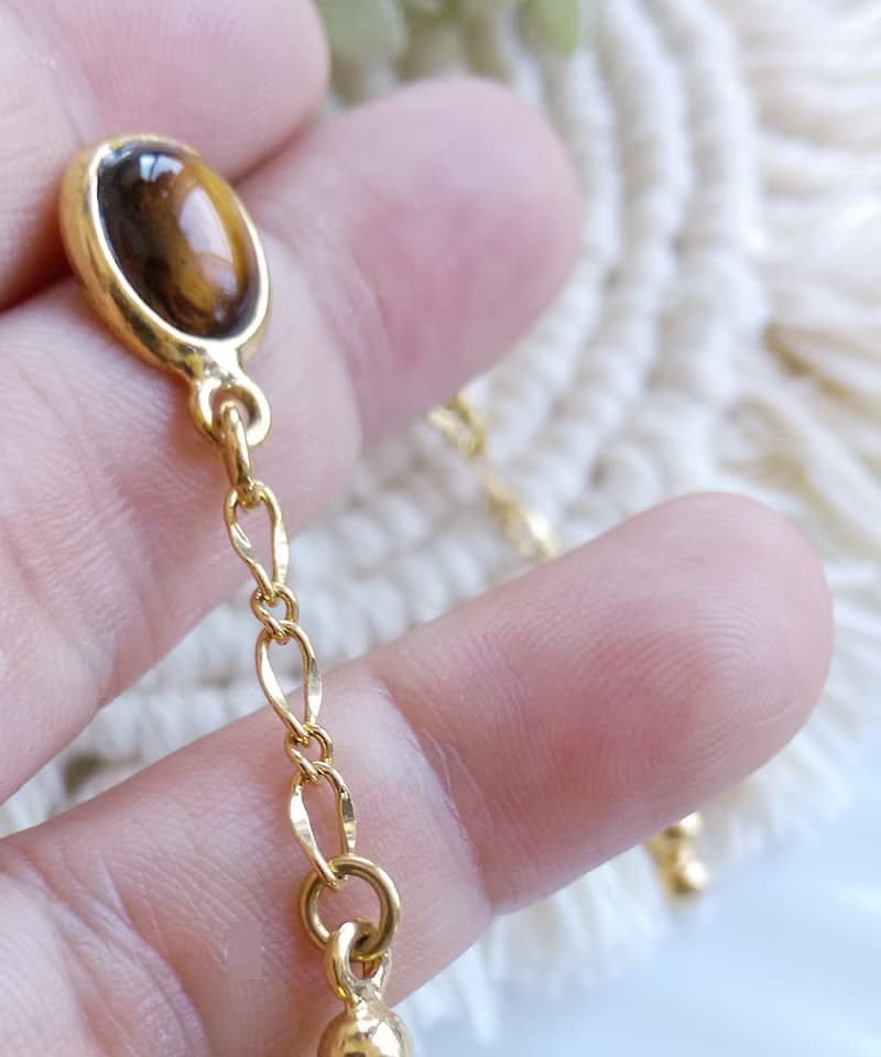 Vintage Jewelry 西洋古董飾品 小虎眼 垂墜金十字  針式耳環