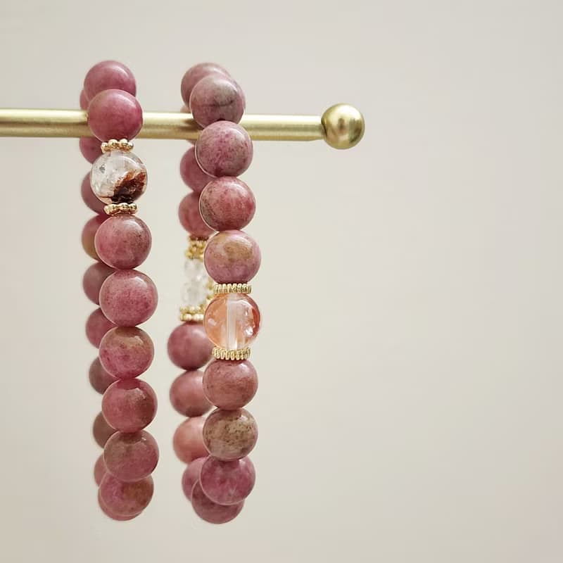 草莓拿鐵 薔薇輝/紅膠花/白水晶/月光石 天然石手鍊