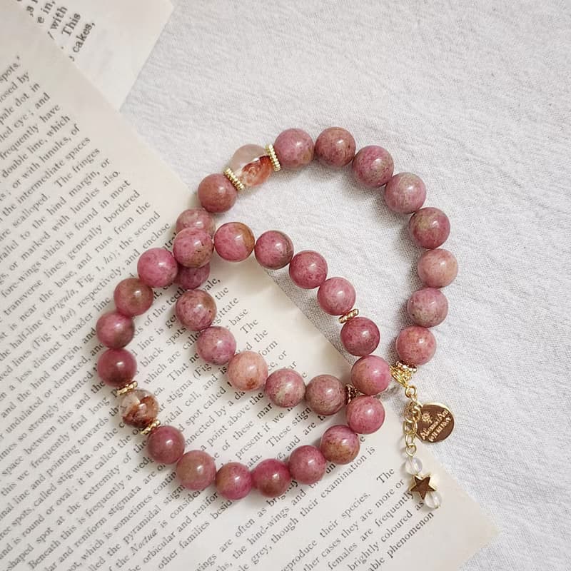 草莓拿鐵 薔薇輝/紅膠花/白水晶/月光石 天然石手鍊