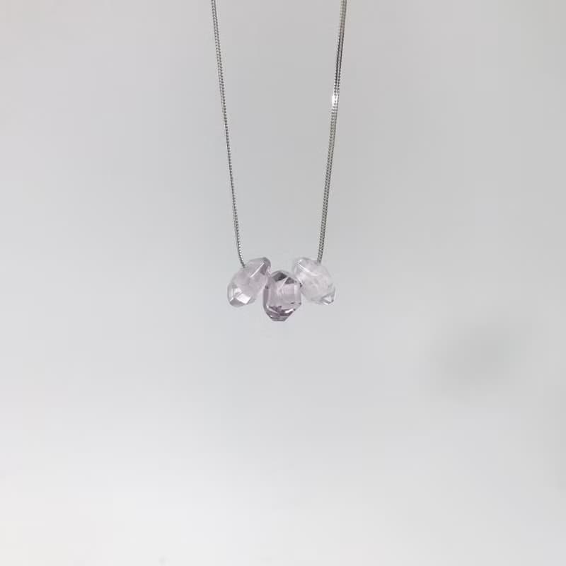 925純銀寶石項鍊 紫水晶項鍊 二月誕生石 3顆切角圓珠 手工項鍊