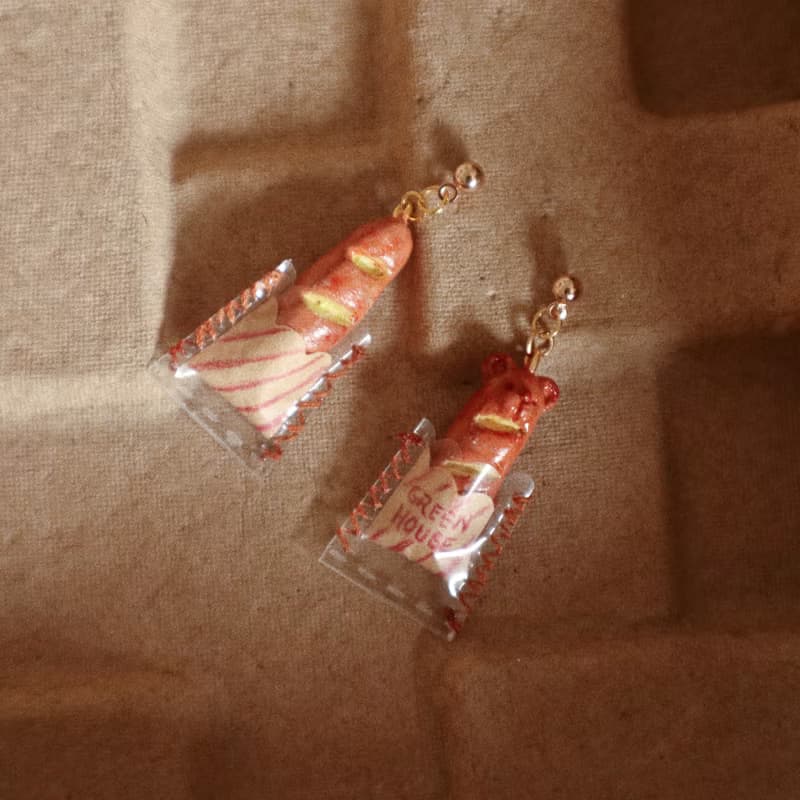 小熊法棍面包原創手作手工耳飾耳釘耳環耳夾獨特飾品系列