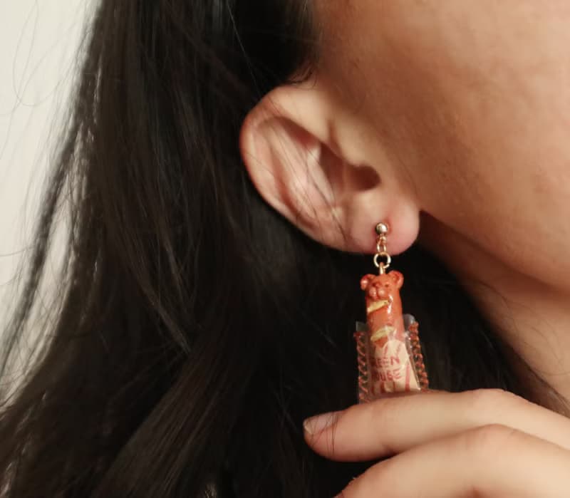 小熊法棍面包原創手作手工耳飾耳釘耳環耳夾獨特飾品系列