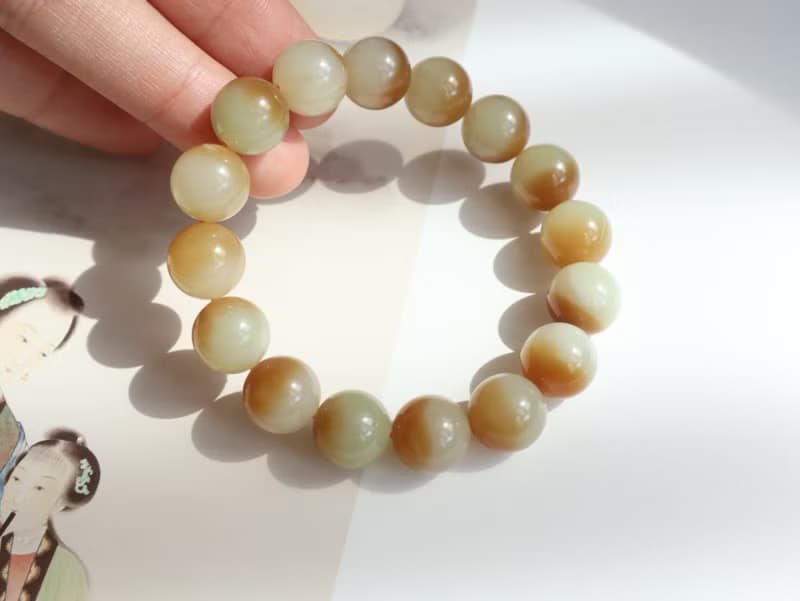 天然新疆糖白料和田玉手鏈手串聚寶盆手鏈料子細膩油潤招財保平安