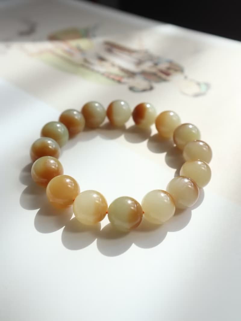 天然新疆糖白料和田玉手鏈手串聚寶盆手鏈料子細膩油潤招財保平安