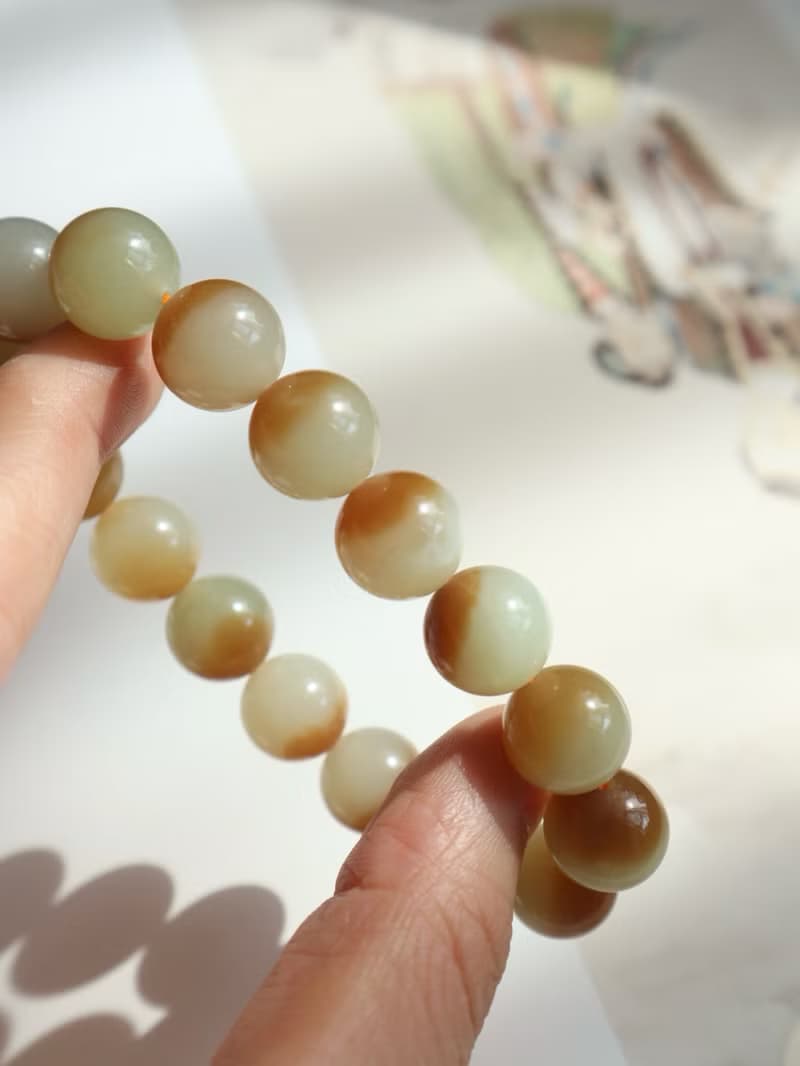 天然新疆糖白料和田玉手鏈手串聚寶盆手鏈料子細膩油潤招財保平安